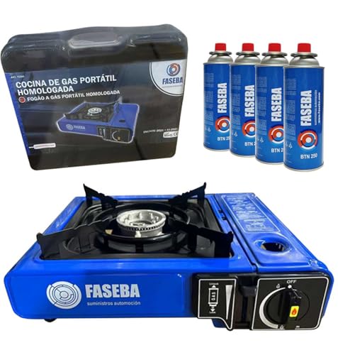Hornillo camping gas portatil y 4 cartuchos de gas...